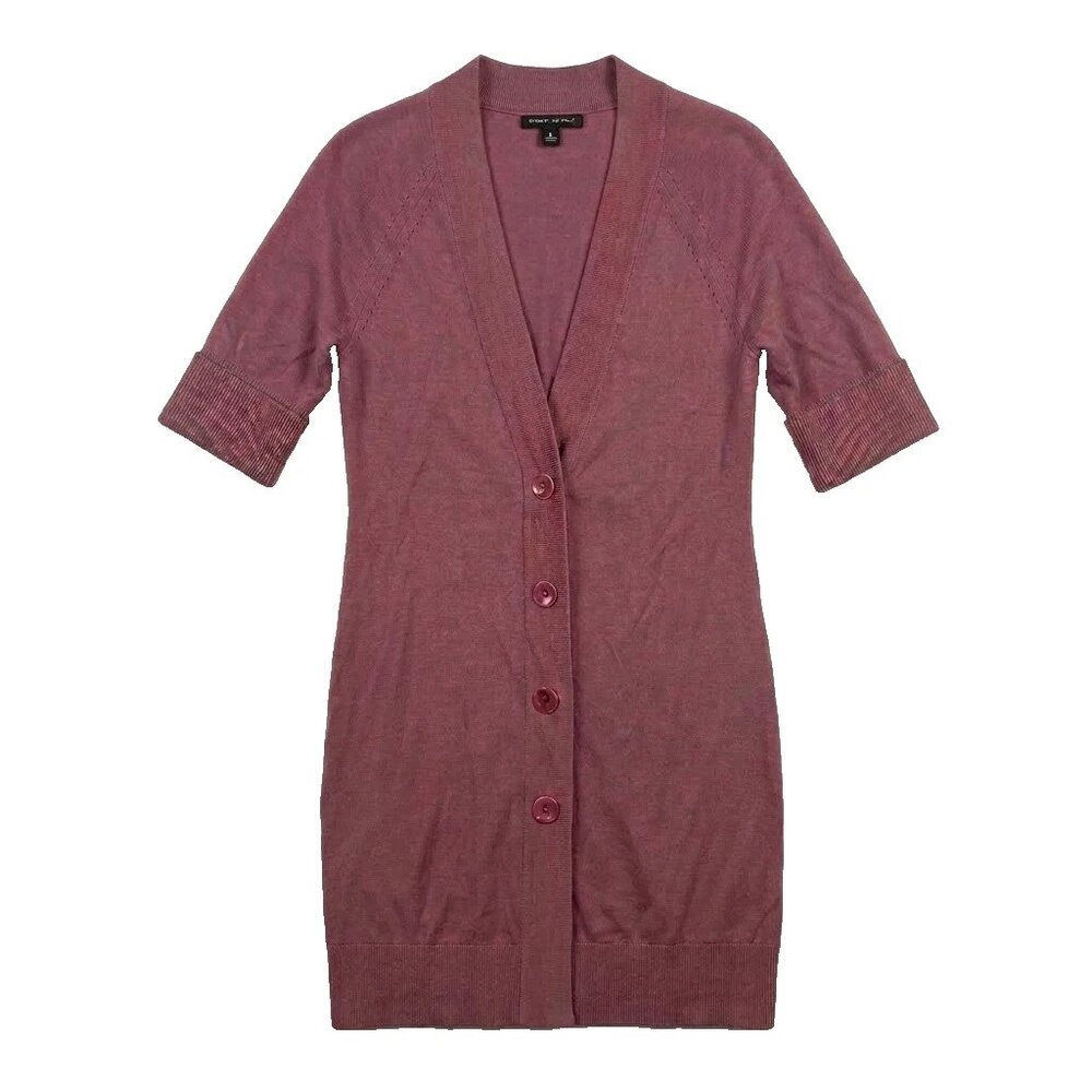 Banana Republic S Plum Mauve Short Sleeve Longline Cardigan Cotton Wool Academia